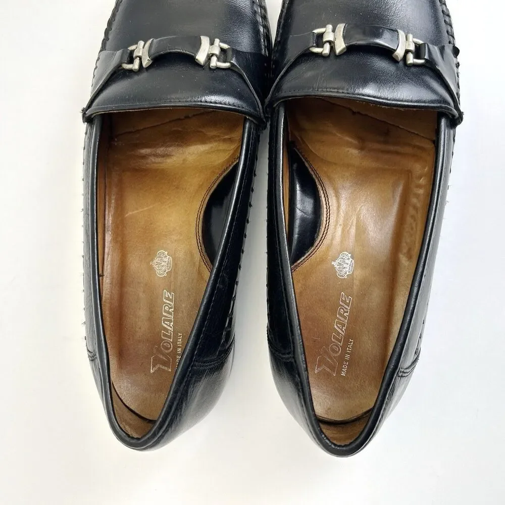 VOLARE by Carlo Leoni Bit Loafers Mens Sz 10.5 Black Leather Made Italy VTG 70s